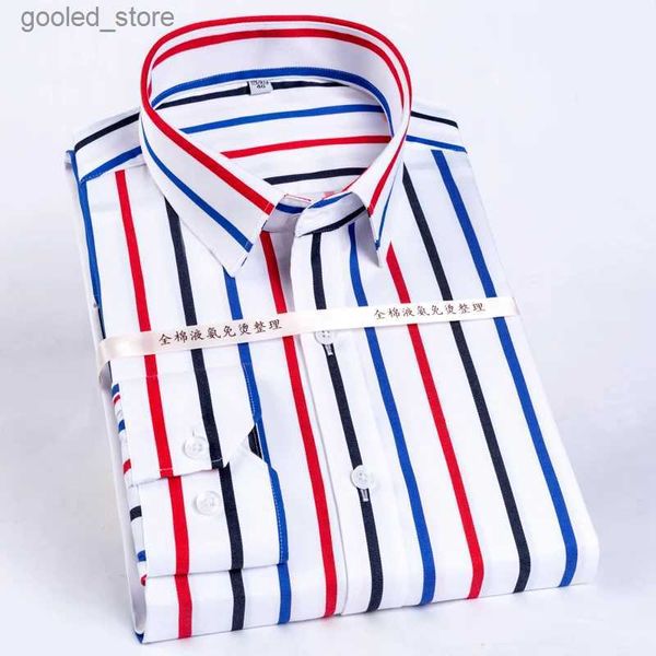 Camicie casual maschile a colori da uomo a strisce a strisce resistenti resistenti alle rughe a stringa a maniche lunghe con abbottini nascosti con bottoni casual cotone camicie di cotone puro Q231106