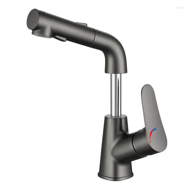 Torneiras para pia de banheiro MaBlack/Chrome/Grey Pull-Out Faucet Push-Button Switchable Bico Handle Not Against the Wall Design Faucet.