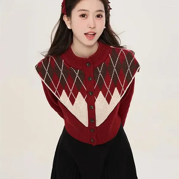 Malhas femininas doces meninas moda coreana envoltório xale malha cardigan casacos curtos para mulheres remendo suéteres jaquetas senhora do escritório inverno quente