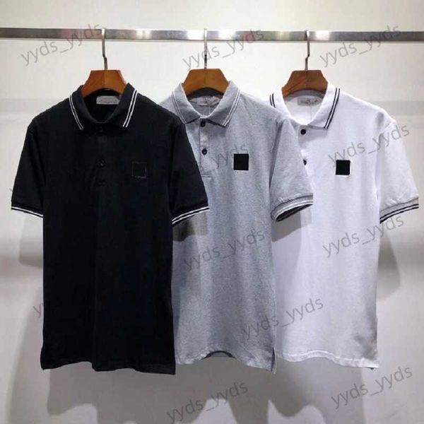 Polos masculinos com patch de letra bordado camisetas casuais de algodão camisetas masculinas ao ar livre gola redonda com etiqueta original tamanho M-XXL preto branco ST T230406