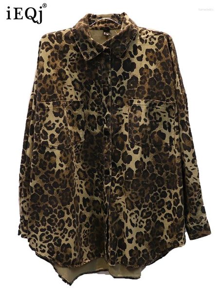 Camicette da donna Risvolto Modello Leopard Manica Lunga Camicia di Jeans Per Le Donne 2023 Autunno Moda Allentato Vintage Femminile 3WQ7856