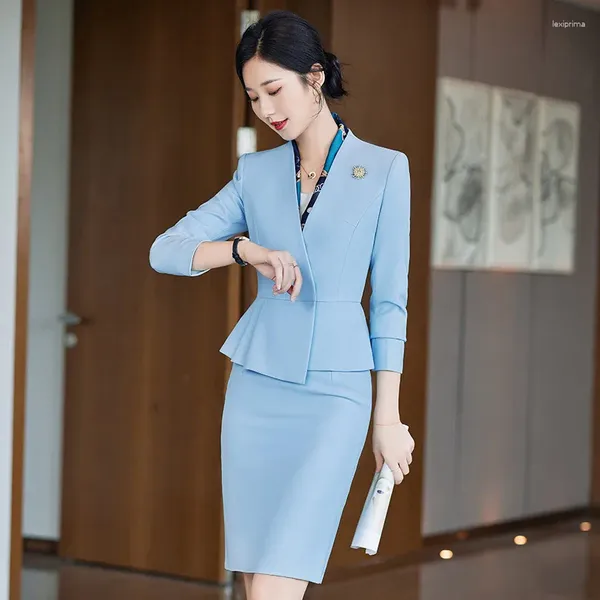 Vestido de duas peças outono inverno formal ternos de negócios com saia e jaquetas casaco blazers feminino para mulheres escritório trabalho wear profissional