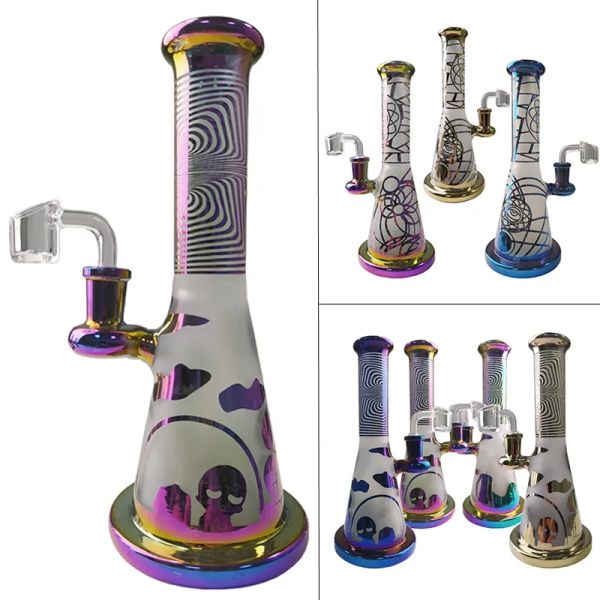 Bongos de arco -íris coloridos fosco de vidro de vidro de vidro bong bonhs chuveiro perc desenho de 14 mm de 14 mm fumante fumando com quartzo banger unhas traseiras retas dab dank tubs ileirant