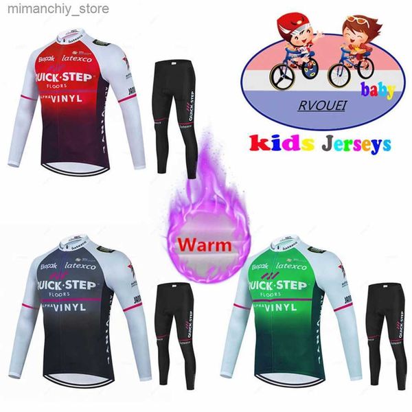 Conjuntos de camisa de ciclismo Quick Step Kids Fece Ciclismo Roupas Inverno Crianças Manter Quente Jersey Set Long Seve Roupas Terno MTB Crianças Ciclismo Wear Q231107