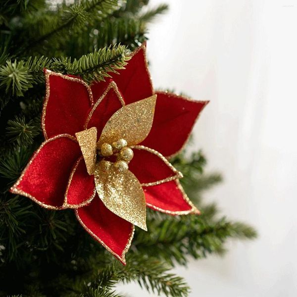 Dekoratif Çiçekler 10 PCS Glitter Yapay Noel Ağacı Flower Fake Beclis Noel Kolye Süsler Ev Partisi Düğün Diy Dekorasyon
