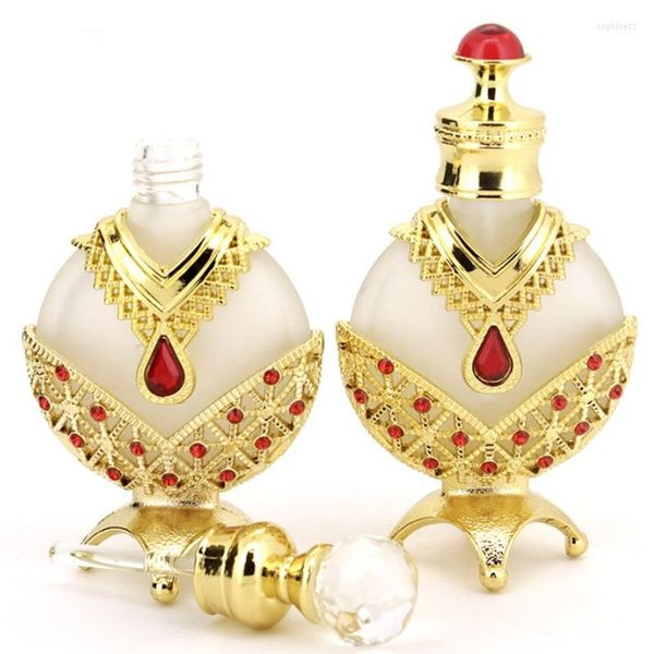 Bottiglie di stoccaggio 1pcs 12ml Bottiglia di profumo in metallo vintage Stile arabo Oli essenziali Contenitore contagocce Medio Oriente Diserbo Decorazione Regalo