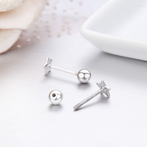 Orecchini a bottone carino argento sterling 925 piccola stella liscia vite posteriore per donne ragazze bambini gioielli penetranti Orecchini Aros Aretes