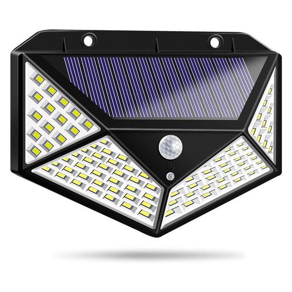 Lâmpada de parede ao ar livre, luzes solares 100 lutes 3 modos Luzes de segurança do sensor de movimento, luzes de parede à prova d'água, iluminação de inundação no quintal do jardim pátio da porta da garagem