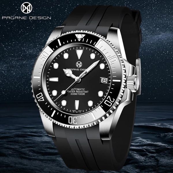 Relógios de pulso Pagrne Design Top Brand Mechanical Watch Sapphire Glass 300m Diving 43mm Boldura rotativa Sports Sports Sports Sports Sports
