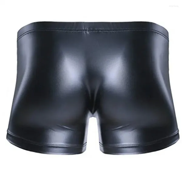 Cuecas de couro falso shorts briefs cintura elástica cintura masculina elegante botões placket u-convexo bolsa para um