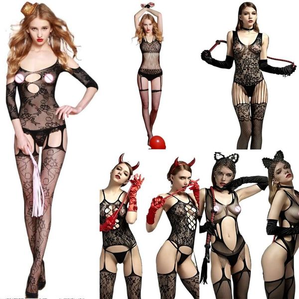 Costume sexy vedere attraverso body sesso con apertura sul cavallo tuta donna lingerie sexy maglia trasparente tuta biancheria intima erotica signore giarrettiera sexi