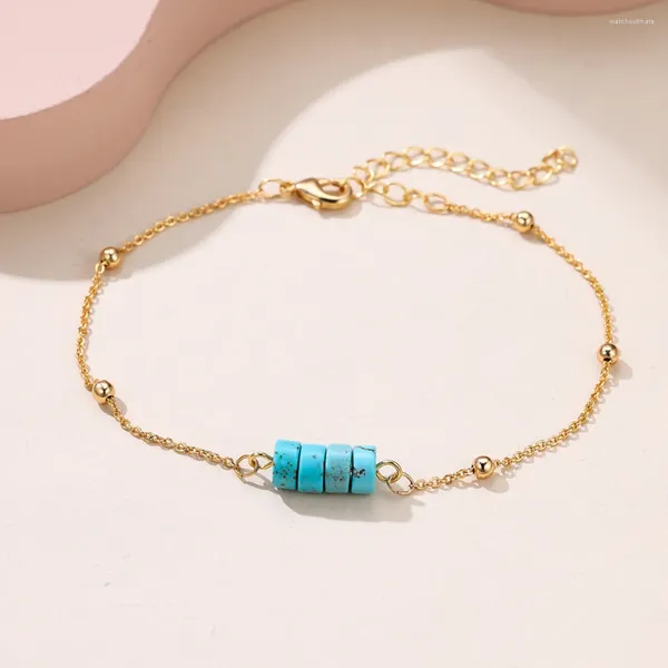 Link Armbänder Weibliche Minimalistische Blaue Stein Charme Für Frauen Gold Farbe Kette Perlen Armband Meer Strand Party Schmuck Geschenke