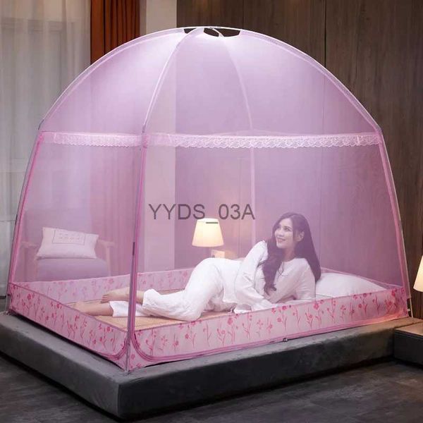 Malha de rede mosquiteira para redes mosquiteiras, cama de casal de fundo completo, dossel dobrável, três portas, espaço grande, zíper, decoração de quarto para meninas, renda YQ231106