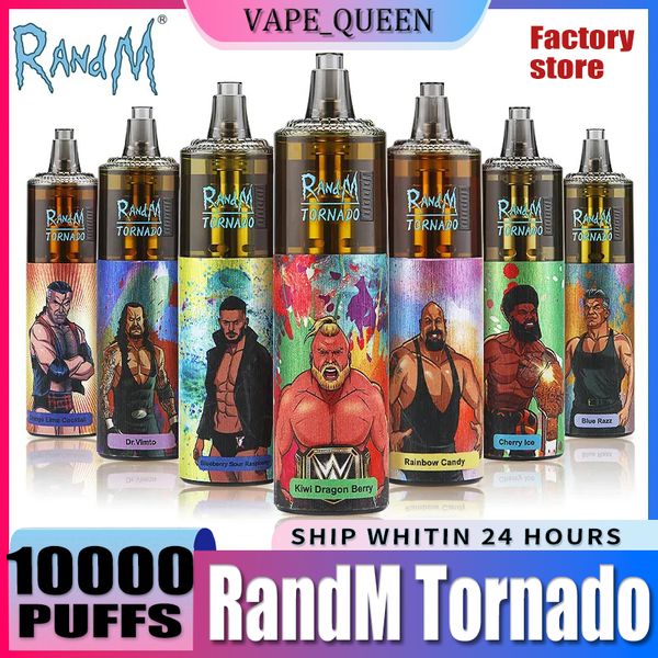 Оригинальный RandM Tornado 10000 затяжек, одноразовая ручка для электронной сигареты, электронная сигарета, перезаряжаемая батарея, сетчатая катушка для контроля воздушного потока, 20 мл, 1100 мАч, 10 К, большой набор паров, Vape 10000