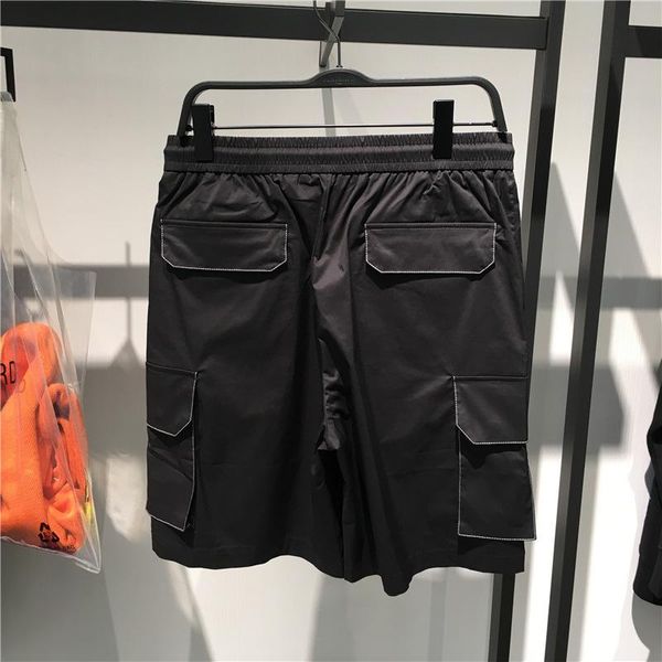 Jeans masculinos de verão solto shorts casuais homens de alta qualidade de alto bolso elástico elástico preto rupge rua hip-hop cargo curto masculino macho