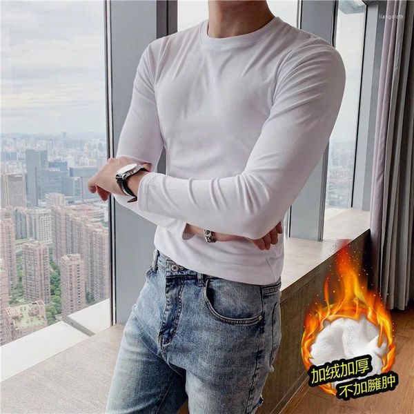 Erkek Tişörtleri Sonbahar Kış Peluş Uzun Kollu T-Shirt Saf Pamuk Yuvarlak Boyun Alt Termo Gömlek Erkek Slim Fit Casual Pijamalar