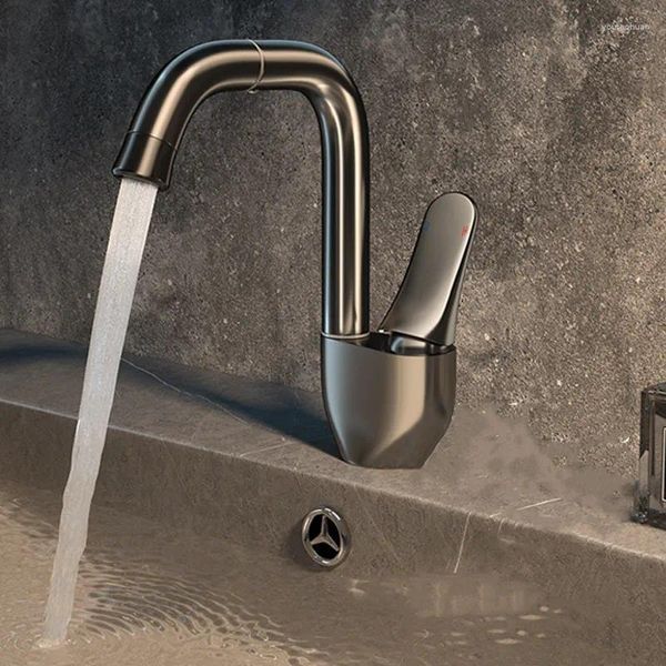 Rubinetti per lavabo da bagno Lavabo Montaggio su piano Maniglia singola Foro Bianco Nero Rotazione a 360 Accessori Colore grigio Rubinetti miscelatori