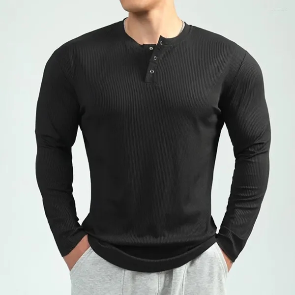 Magliette da uomo Maglietta muscolare Maglietta da bodybuilding a maniche lunghe Henley