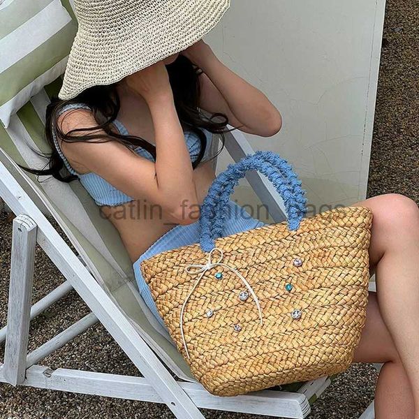 Bolsas de ombro Bolsas Bolsas de tecido natural Seaside Resort Diamond Denim Tote Bagcatlin_fashion_bags