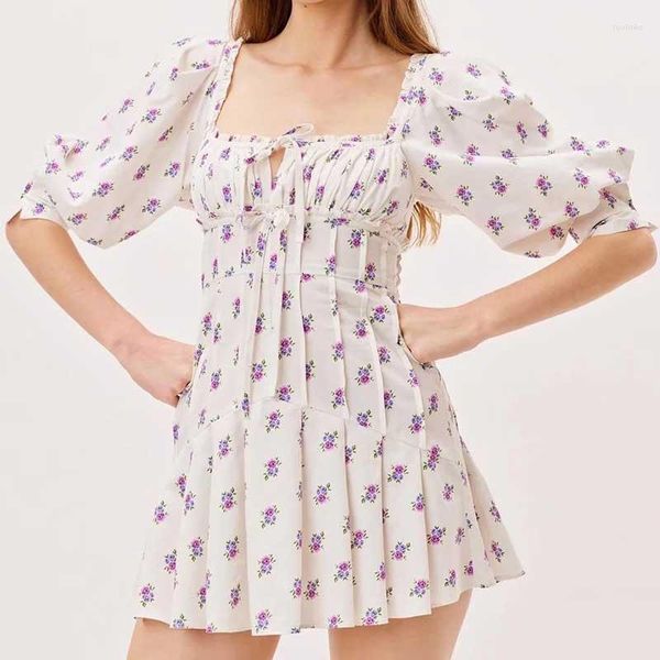 Vestidos de festa boho inspirado 2023 vestido de verão feminino detalhes plissados ​​detalhes de meia manga amarrada elástica de busto de costas sexy mulheres sexy