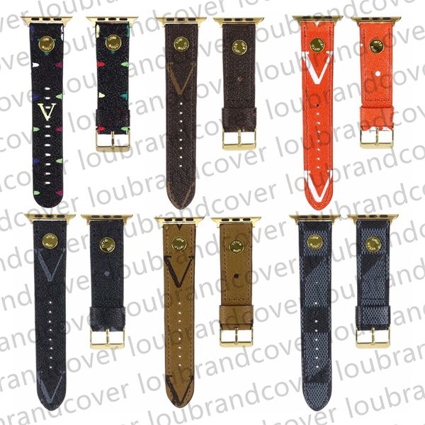 Luxus Smart Watch Band Straps für Apple Watch Band Gold Gliederkette 49mm 44mm 45mm iwatch Serie 7 8 9 5 6 Armband Leder Rivet Armband Original Monogram Print Wristband