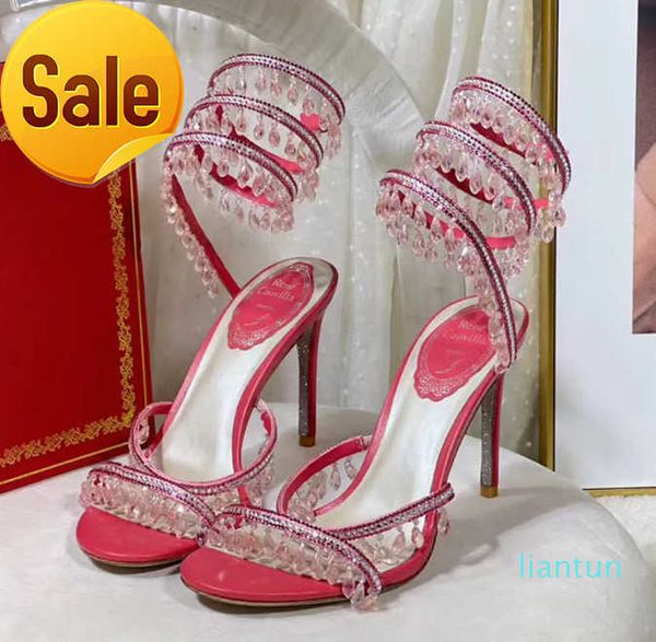 Sandals Sandals designer de luxo Rene Caovilla Cristal lustre de cristal Ringue de pé Twining Foot Ring Alto Sapatos femininos Banda estreita Sandal de salto 35-43hh