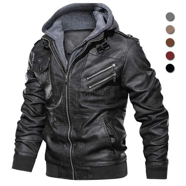 Männer Daunen Parkas Leder Faux Business Schlank 2023 Zipper Motorrad Jacke Männer Marke Militär Mit Kapuze PU Jacken Herbst Mantel plus Größe S-5XL YQ231106