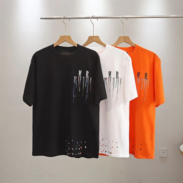 Luxus-Designer-Kurzarm-T-Shirt mit fließendem Farbbuchstabenmuster, lässige Mode, lockere elastische Baumwolle für Männer und Frauen