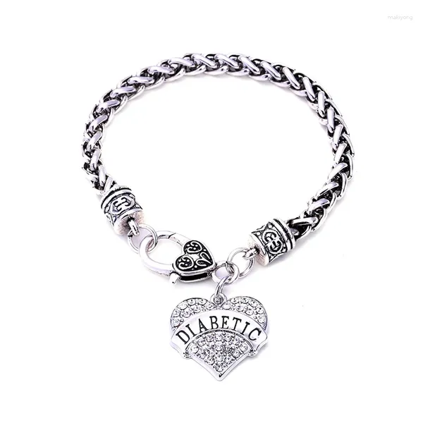 Link Armbänder DIABETIC Awareness Alert Charm Armband Weiß Strass Herz Für Frauen Schmuck