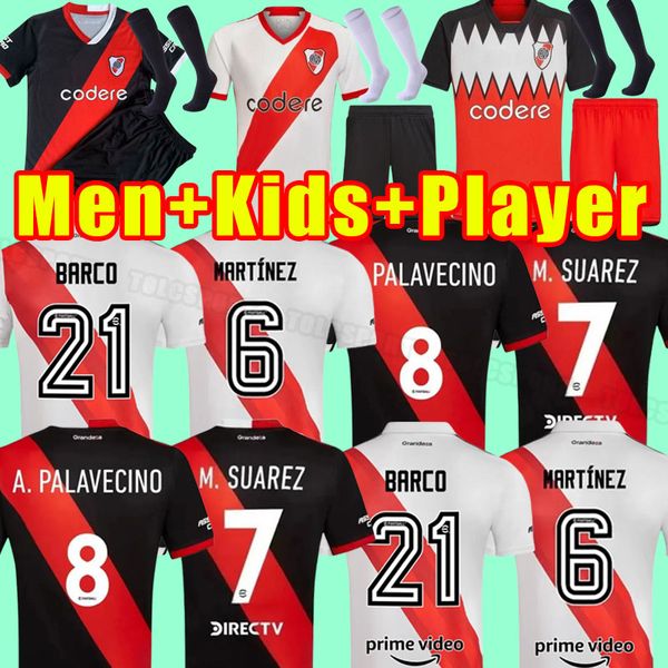 2023 2024 River Plate Futebol Jerseys BARCO DE LA CRUZ QUINTERO ALVAREZPRATTO FERNANDEZ Camisetas Solari Homens Kids Kits Set 23 24 Camisas de Futebol Palacios Fans Player