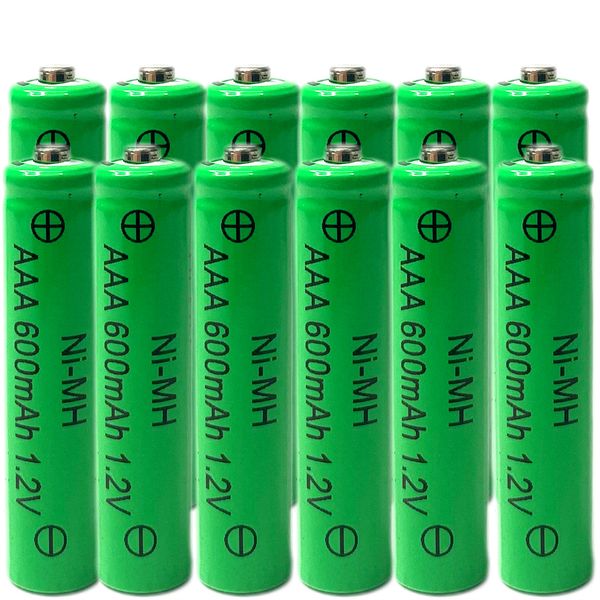 Vendite dirette in fabbrica 12 batterie ricaricabili AAA 3A AAA 1,2 V 600 mAh batterie NiMH triple A gialle per luce solare esterna, giocattoli elettrici (confezione da 12)