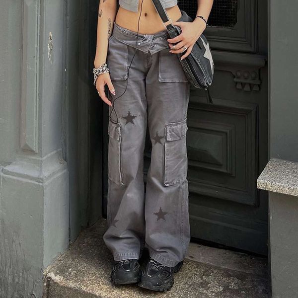 Millennium Old Star Print Lose Gerade Spicy Girl Dirty Jeans für Frauen Frühling 2023 Europäischen Neue Stil