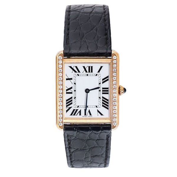 Женщина -мода часы часы танк -часы для женщин Механическое алмазное розовое золото платиновое квадратное лицо часы из нержавеющей стали.