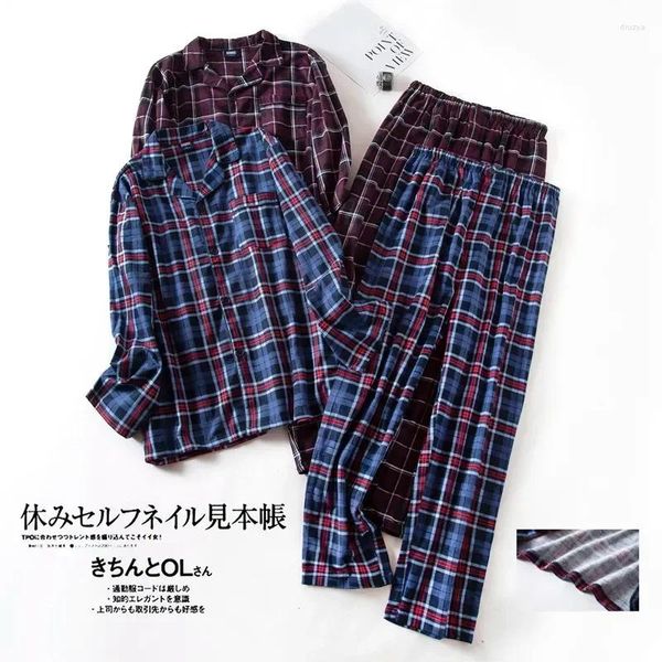 Erkek pijama takımları kış uzun kollu ve pantolon pijama ev tasarım kıyafetleri ekose ekstra büyük pazen boyutu sonbahar 7xl set artı