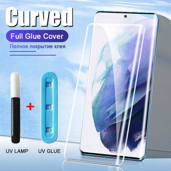 Protetores de tela celular Tampa de cola completa vidro temperado curvo UV para Samsung Galaxy S23 S22 S21 S20 Nota 20 Ultra 9 S10 S9 S8 Plus Screen Protector Film P230406