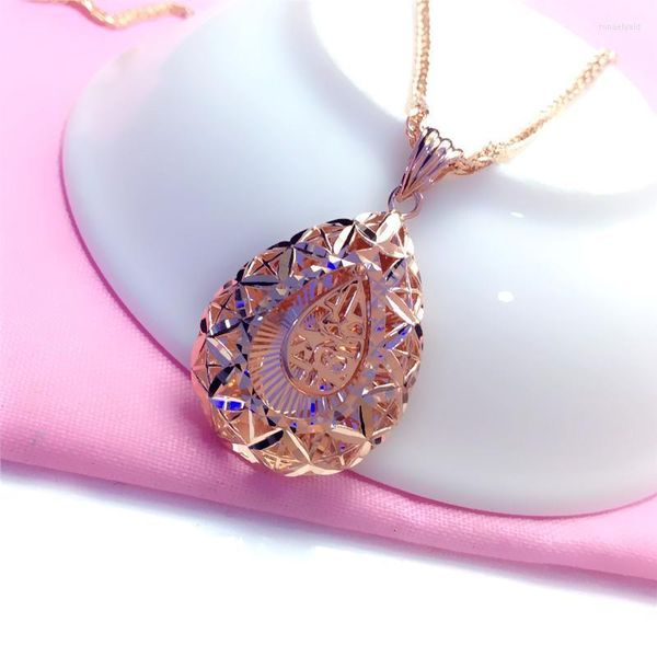 Ketten 585 Lila Gold Einzigartige Geometrische Wassertropfen Segen Wort Neckalce Für Woman14K Rose Licht Luxus Chinesischen Stil Kunstschmuck