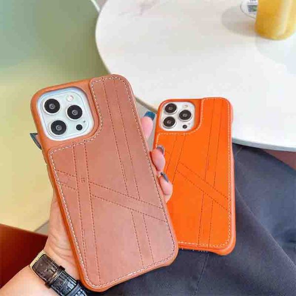 Capa de telefone de couro marca de luxo designer cavalo laranja costura roteamento celular 15promax casos 14 13 12 apple 11 xr/xs moda na moda 7/8plus