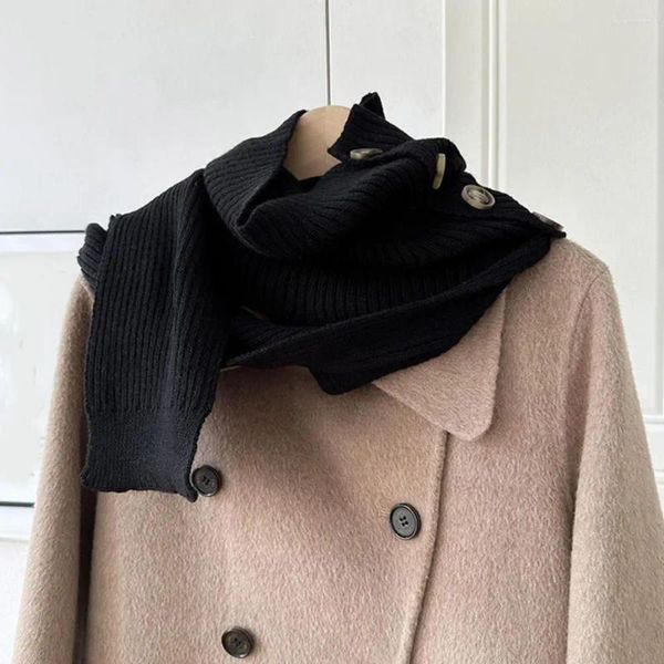 Lenços de lã cachecol feminino cor sólida pescoço guarda inverno quente xale de malha com fecho de laço feminino para moda