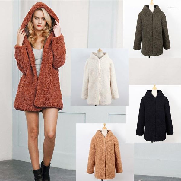 Pelliccia da donna Lanshifei Autunno Imitazione femminile Parka lungo con cappuccio Cappotto invernale da donna Cappotto caldo con lampada con cappuccio per le donne