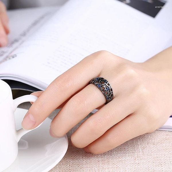 Cluster-Ringe: Garilina-Ring mit blauem Zirkon für Teenager-Mädchen, Damen, schwarz, vergoldet, Party, Jahrestag, R2180