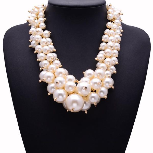 Cara gargantilhas de colar de pérolas cluster branco grande pequeno perela simulada miçangas redondas de cadeia de colarinho de colarinho grossa jóias pendentes