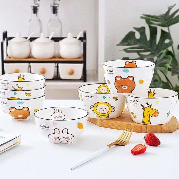 Schüsseln Japanische Keramik Reis Suppenschüssel Kleine niedliche Cartoon weißes Porzellan Geschirr Kinder Frühstück Küchenutensilien Geschirr
