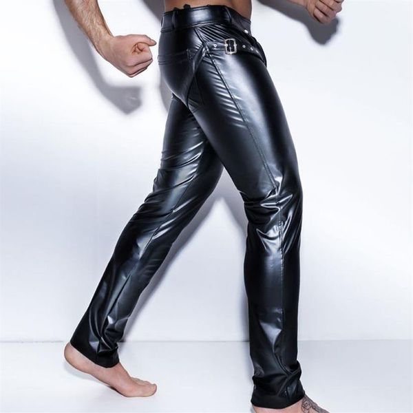 Calças de moto de bicicleta dos homens preto calças de couro falso calças compridas sexy e novidade magro músculo collants dos homens leggings ajuste fino new346k