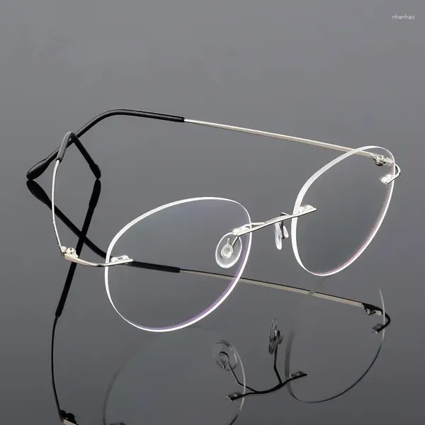 Óculos de sol quadros retro redondo dobrável ultra-leve memória liga de titânio miopia óculos sem aro elasticidade óculos ópticos quadro masculino