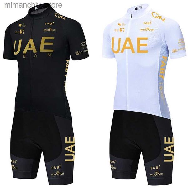 Maglia da ciclismo Imposta New Gold UAE Set da ciclismo 2024 Maglia da ciclismo da uomo Maglia da bici Pantaloncini 20D Pantaloni Ropa Ciclismo Maillot Bicyc Abbigliamento Uniforme Q231107