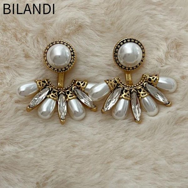 Baumelnde Ohrringe Bilandi Retro-Schmuck 925 Silbernadel Transparentes Glas 2023 Trend Elegante simulierte Perle für Frauen