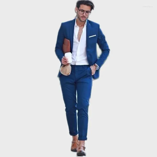 Abiti da uomo abito blu uomo blazer spicco di matrimonio con pantaloni Terno smoking smart casual street slim fit giacca costume homme 2pcs
