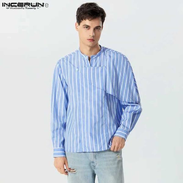 Camicie casual da uomo Top stile casual alla moda Camicie design patchwork a strati a righe da uomo belle Vendita calda Camicetta a maniche lunghe allentata S-5XL Q231106