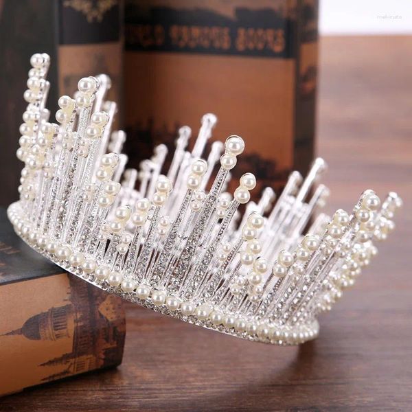 Fermagli per capelli Lussuoso tondo Perla Tiara nuziale Corona Copricapo da sposa per donna Diadem Accessori per gioielli da sposa