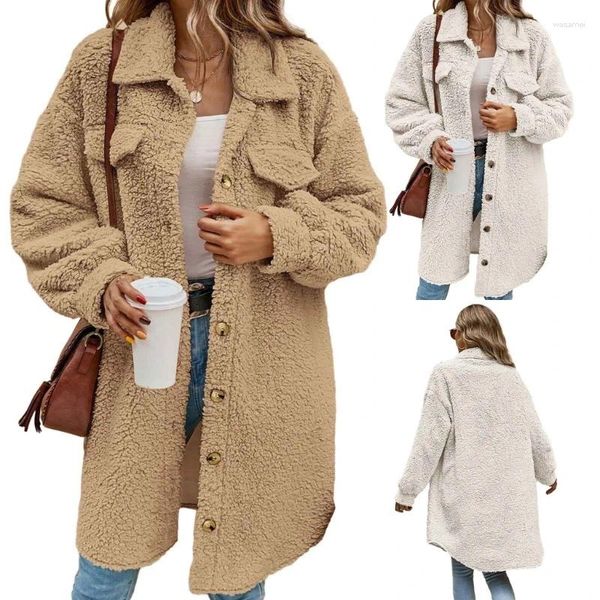 Trench da donna Sherpa invernali da donna in pile abbottonati giacche fuzzy cappotti outwear Drop